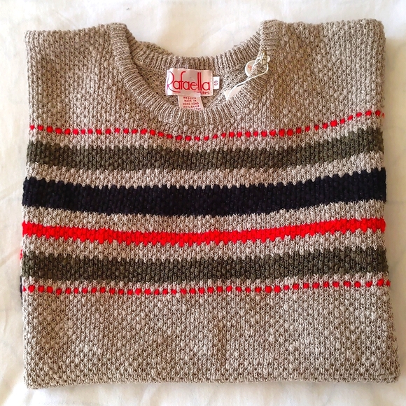 NWT. Woman's Cotton/Ramie short sleeve crochet sweater with multi color stripes. - Picture 3 of 4